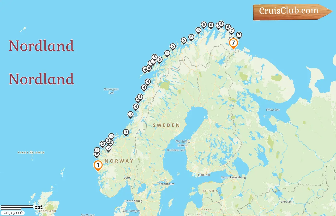 Cruzeiro no Norte das Montanhas até Kirkenes a bordo do navio Nordlys com visitas à Noruega por 7 dias
