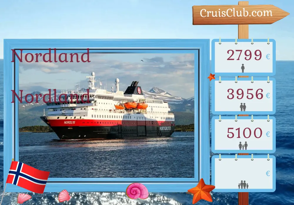 Cruzeiro no Norte a bordo do navio Nordlys com visitas à Noruega por 12 dias