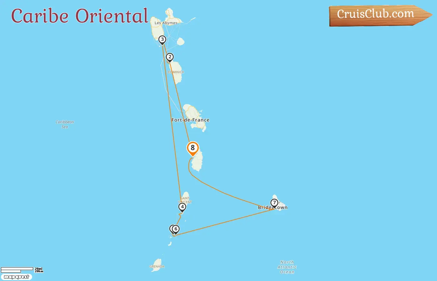 Crucero en el Caribe Oriental desde Santa Lucía a bordo del barco Le Bougainville con visitas a Santa Lucía, Dominica, Guadalupe, San Vicente y las Granadinas, y Barbados durante 8 días