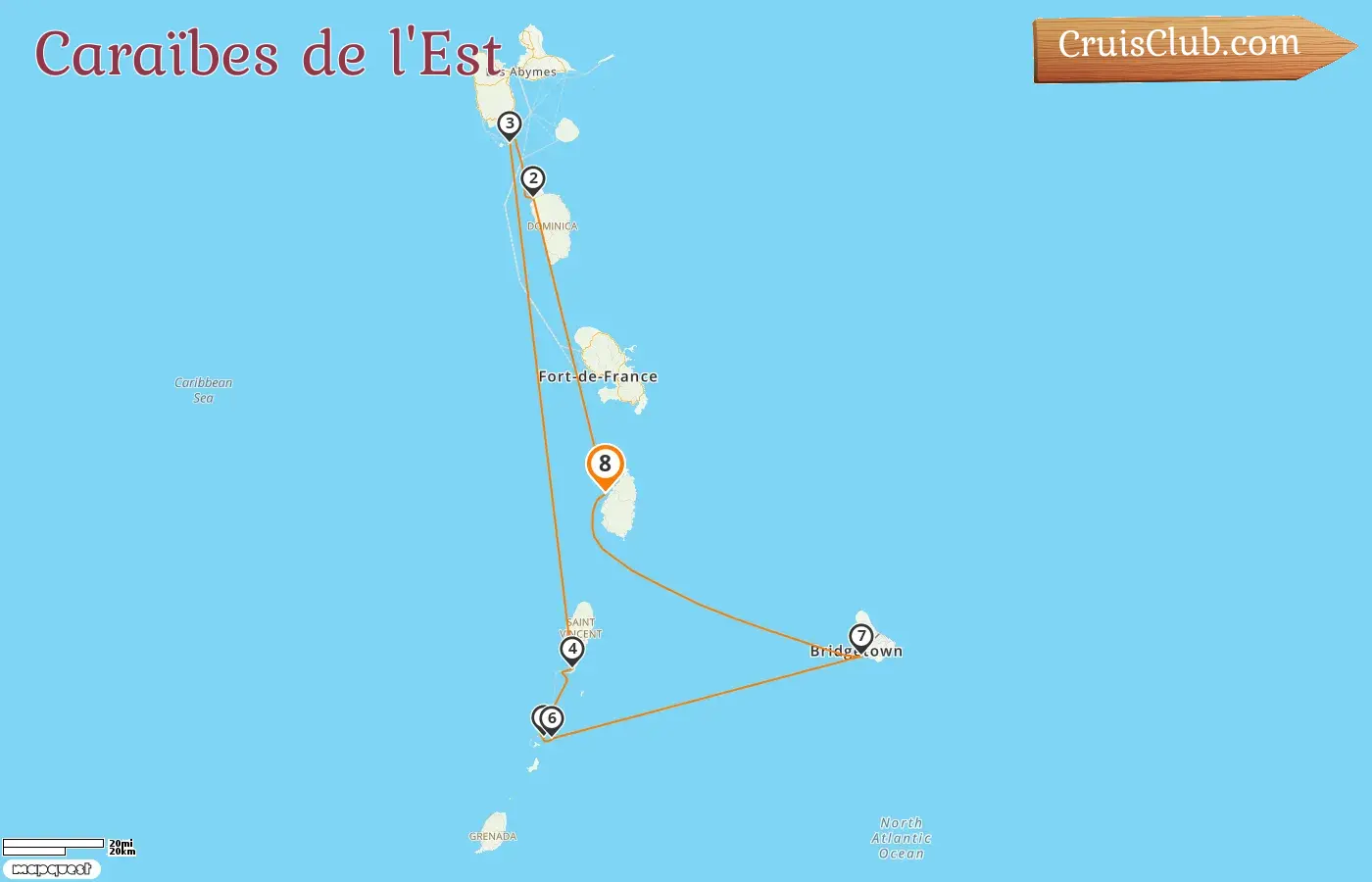 Croisière dans les Caraïbes de l`Est depuis Sainte-Lucie à bord du navire Le Bougainville avec des visites à Sainte-Lucie, la Dominique, la Guadeloupe, Saint-Vincent et les Grenadines, et la Barbade pendant 8 jours