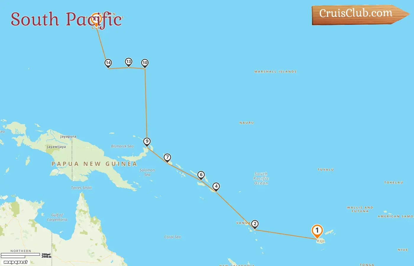 Cruise in the South Pacific from Lautoka to Gum aboard Le Jacques Cartier ship with visits to Fiji, Vanuatu, Papua New Guinea, Micronesia, and Guam for 17 days
