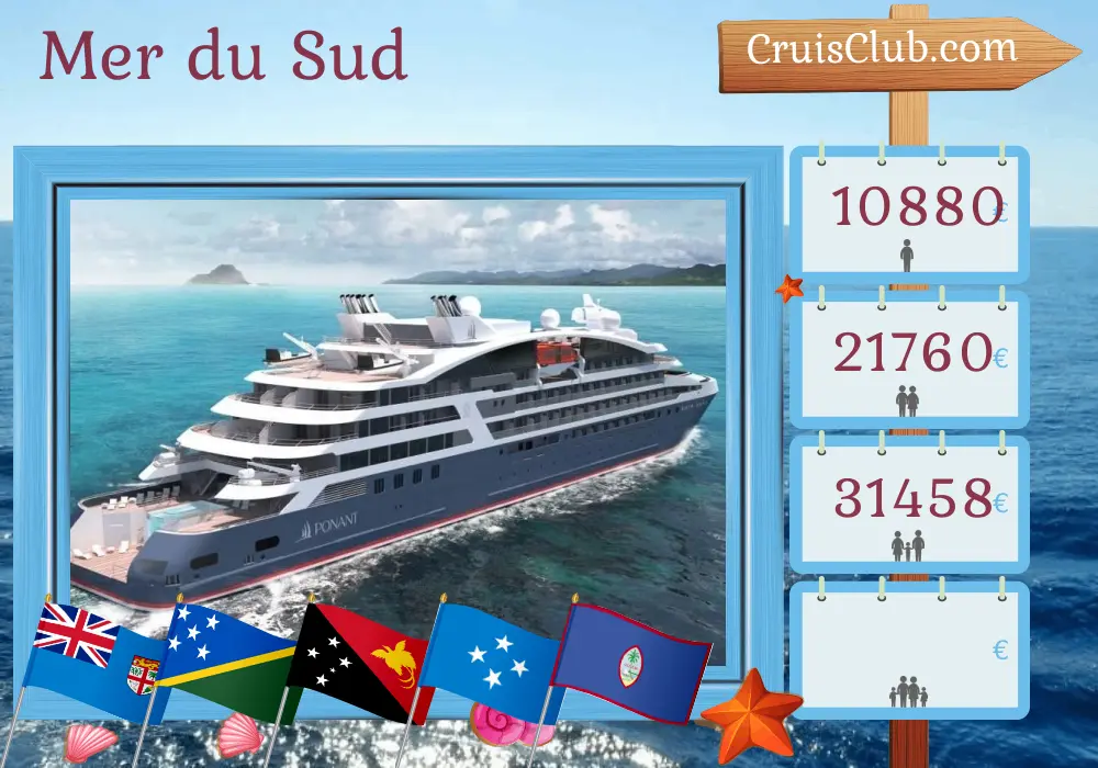 Croisière dans le Pacifique Sud de Lautoka à Gum à bord du navire Le Jacques Cartier avec des visites aux Fidji, au Vanuatu, en Papouasie-Nouvelle-Guinée, aux États fédérés de Micronésie et à Guam pendant 17 jours