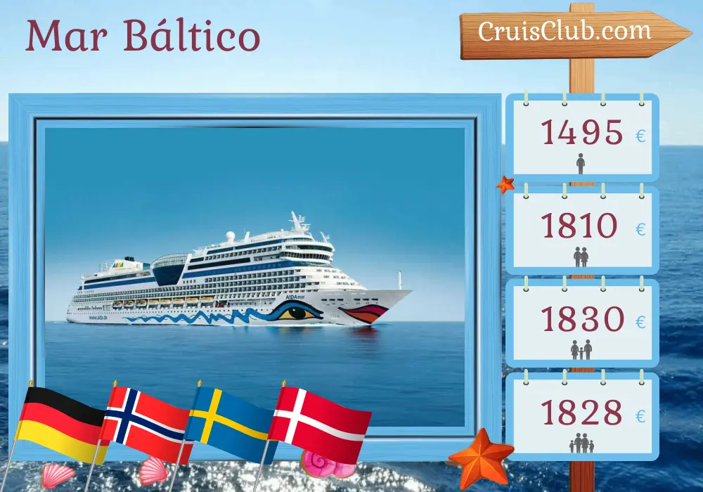 Cruzeiro no Mar Báltico de Warnemünde a bordo do navio AIDAmar com visitas à Alemanha, Noruega, Suécia e Dinamarca por 6 dias