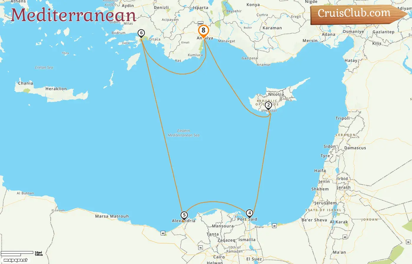 Cruise in the Mediterranean from Antalya aboard AIDAstella ship with visits to Turkey, Cyprus, and Egypt for 8 days