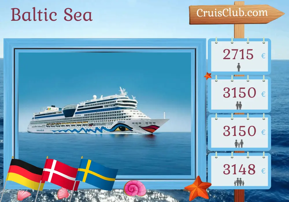 Baltic Sea Cruise from Warnemünde on board AIDAmar with stops in Germany, Poland, Denmark, and Sweden for 10 days