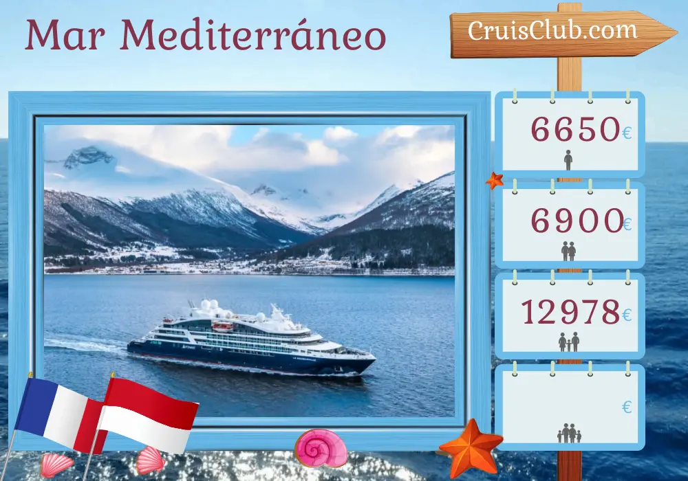 Crucero por el Mediterráneo desde Niza a bordo del barco Le Bougainville con visitas a Francia y Mónaco durante 6 días