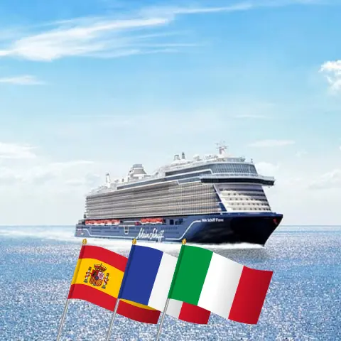 Cruise in the Mediterranean from Palma aboard Mein Schiff Flow ship with visits to Spain, France, and Italy for 11 days