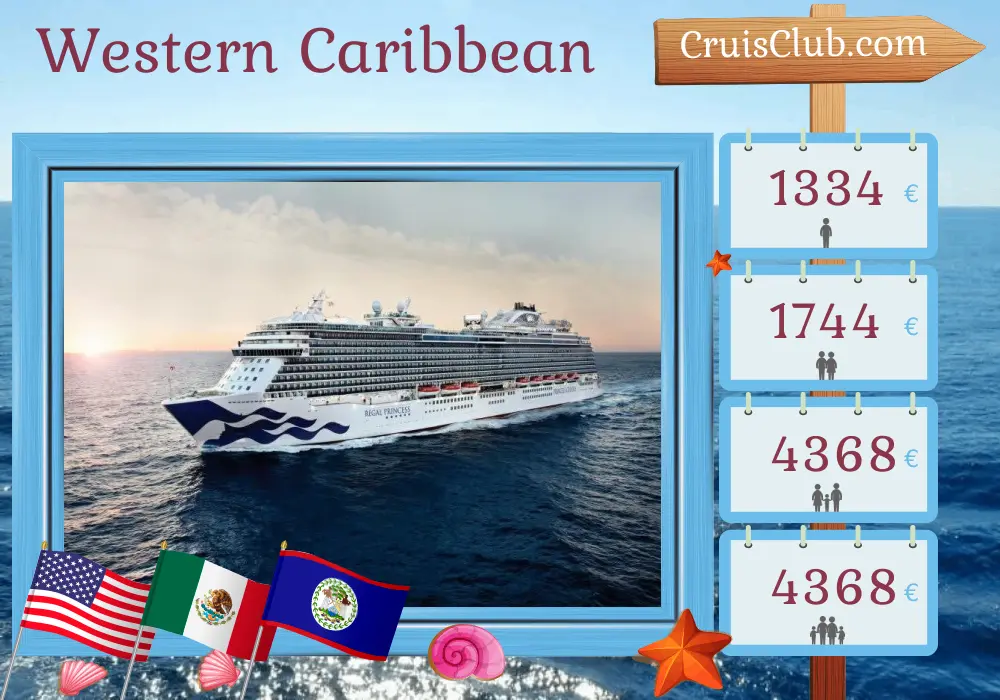 Cruise in the Western Caribbean from Galveston aboard Regal Princess ship with visits to USA, Mexico, Honduras, and Belize for 8 days