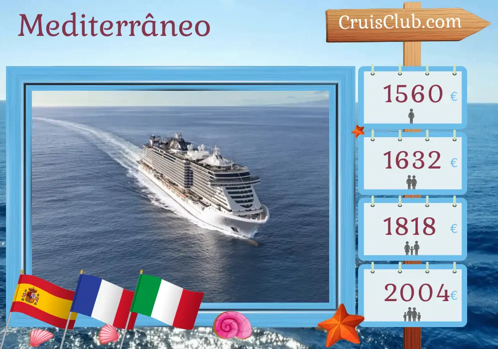 Cruzeiro no Mediterrâneo saindo de Barcelona a bordo do navio MSC Seaview com visitas à Espanha, França e Itália por 7 dias