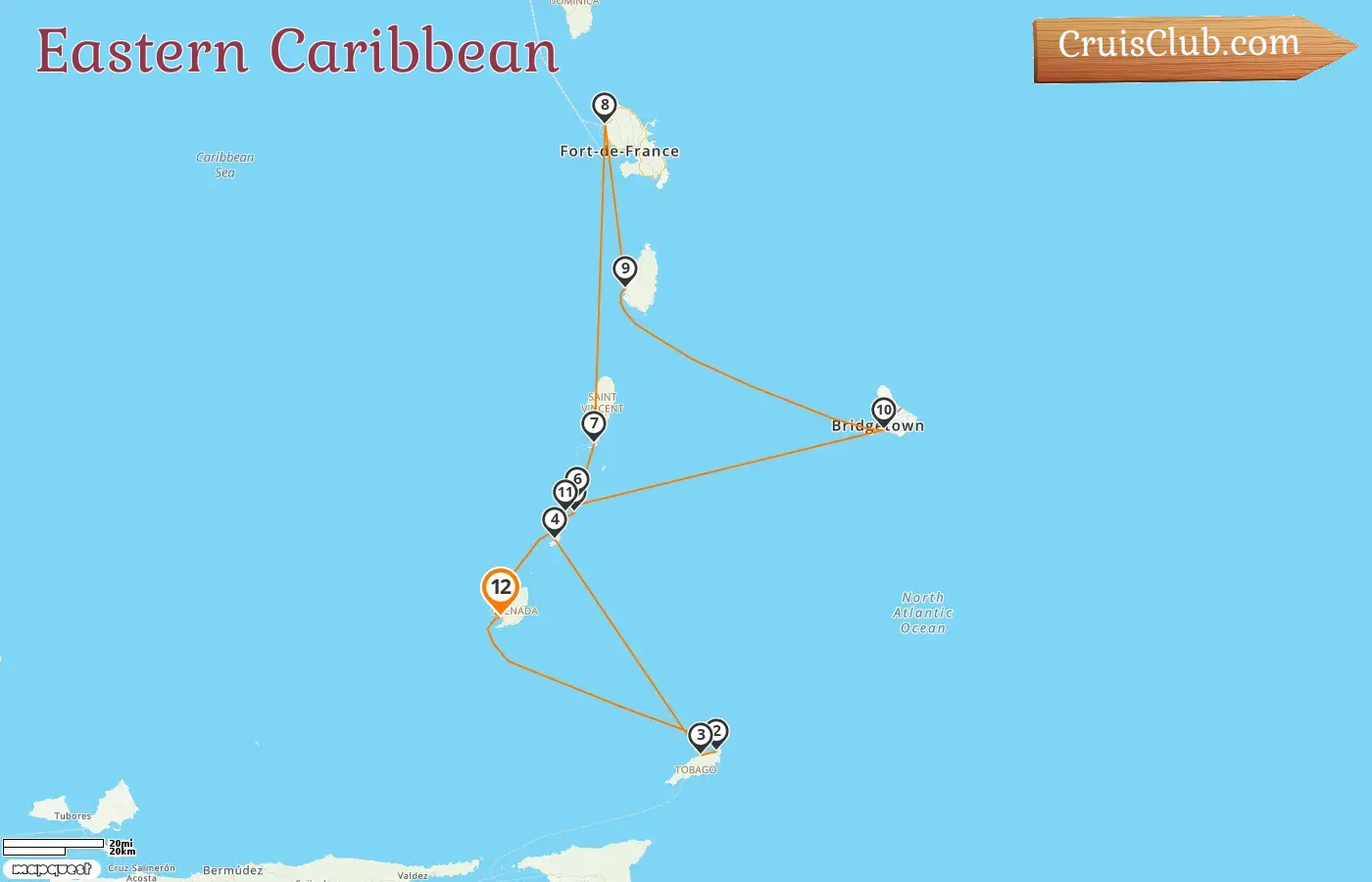 Cruise in the Eastern Caribbean from St. George`s aboard Star Clipper ship with visits to Grenada, Trinidad and Tobago, Saint Vincent and the Grenadines, Martinique, Saint Lucia, and Barbados for 12 days