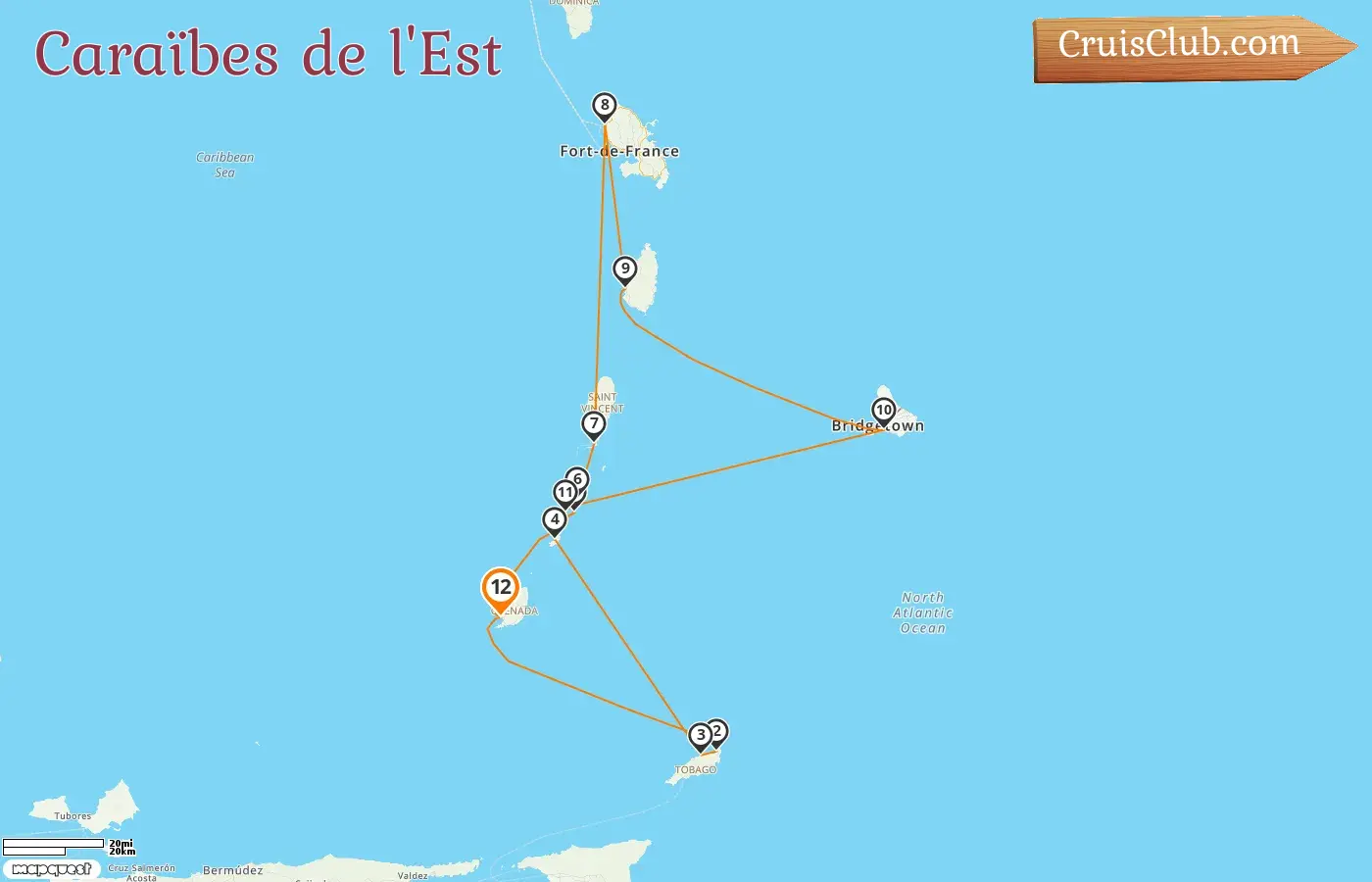 Croisière dans les Caraïbes de l`Est au départ de Saint-Georges à bord du navire Star Clipper avec escales à la Grenade, Trinité-et-Tobago, Saint-Vincent-et-les-Grenadines, Martinique, Sainte-Lucie et la Barbade pendant 12 jours
