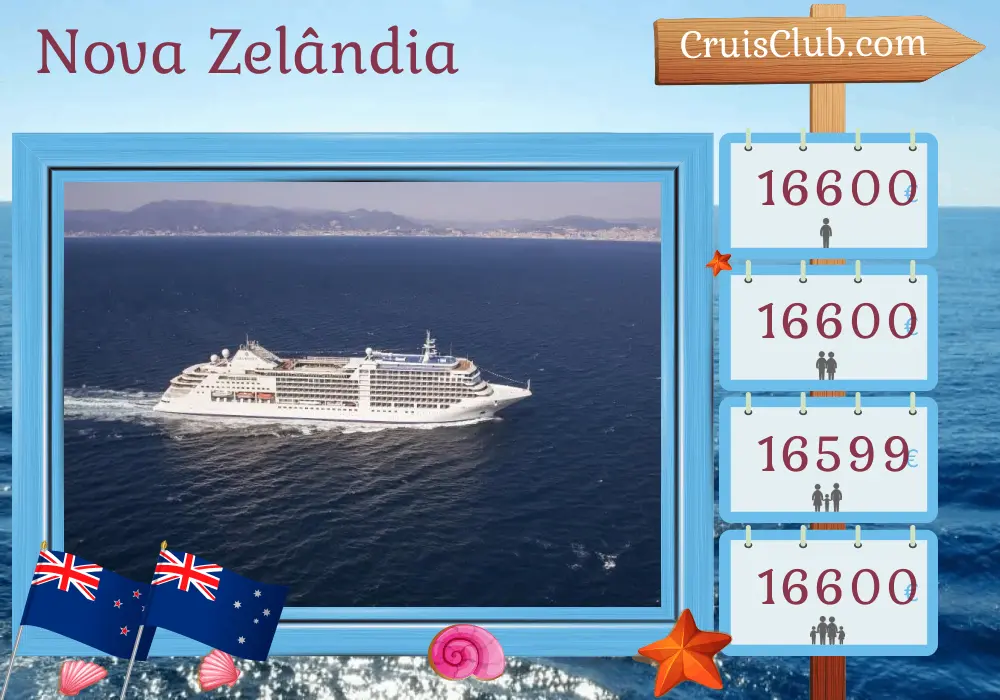 Cruzeiro na Nova Zelândia de Auckland a Hobart a bordo do navio Silver Moon com visitas à Nova Zelândia e Austrália por 11 dias