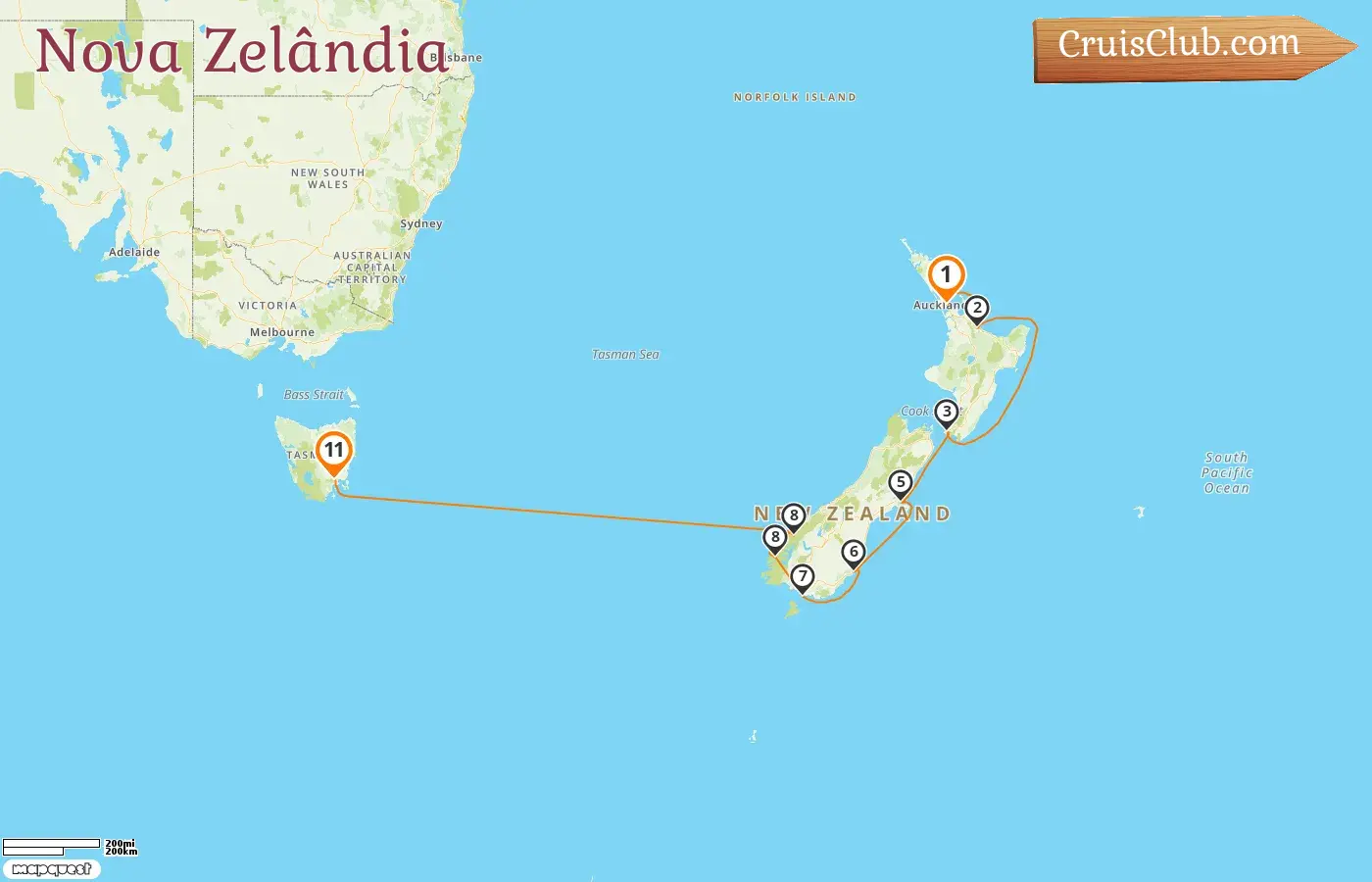 Cruzeiro na Nova Zelândia de Auckland a Hobart a bordo do navio Silver Moon com visitas à Nova Zelândia e Austrália por 11 dias