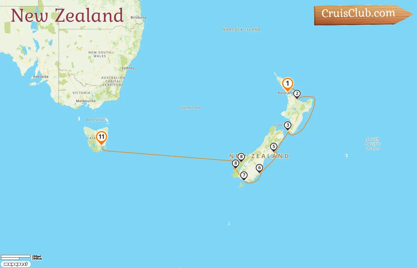 Cruise in the New Zealand from Auckland to Hobart aboard Silver Moon ship with visits to New Zealand and Australia for 11 days