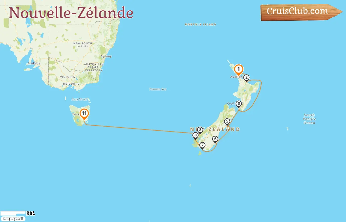 Croisière en Nouvelle-Zélande de Auckland à Hobart à bord du navire Silver Moon avec des visites en Nouvelle-Zélande et en Australie pendant 11 jours