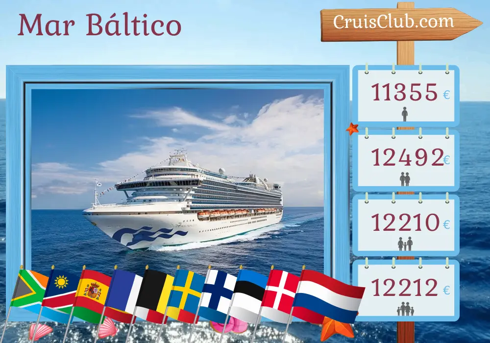 Crucero por el mar Báltico de Ciudad del Cabo a Dover a bordo del barco Crown Princess con visitas a Sudáfrica, Namibia, España, Marruecos, Francia, Bélgica, Polonia, Suecia, Finlandia, Estonia, Dinamarca y Países Bajos durante 34 días
