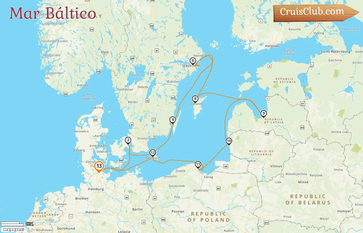 Crucero por el Mar Báltico desde Kiel a bordo del barco Vasco da Gama con visitas a Dinamarca, Suecia, Letonia, Lituania y Polonia durante 13 días