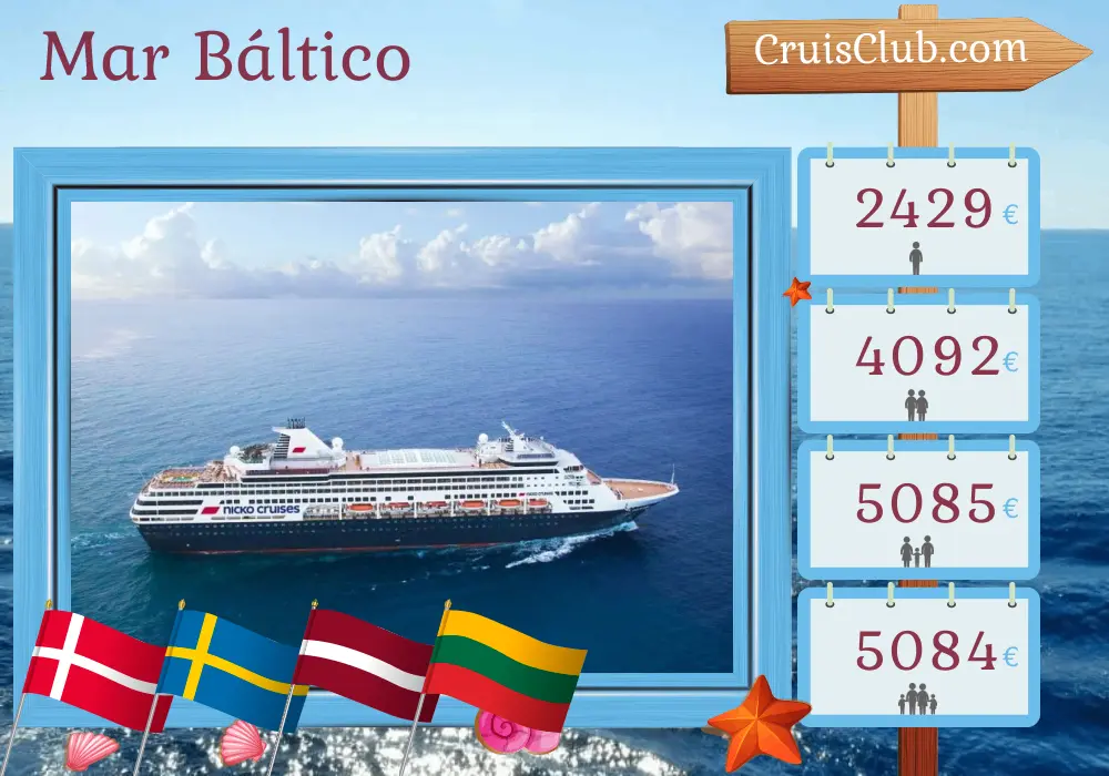 Crucero por el Mar Báltico desde Kiel a bordo del barco Vasco da Gama con visitas a Dinamarca, Suecia, Letonia, Lituania y Polonia durante 13 días
