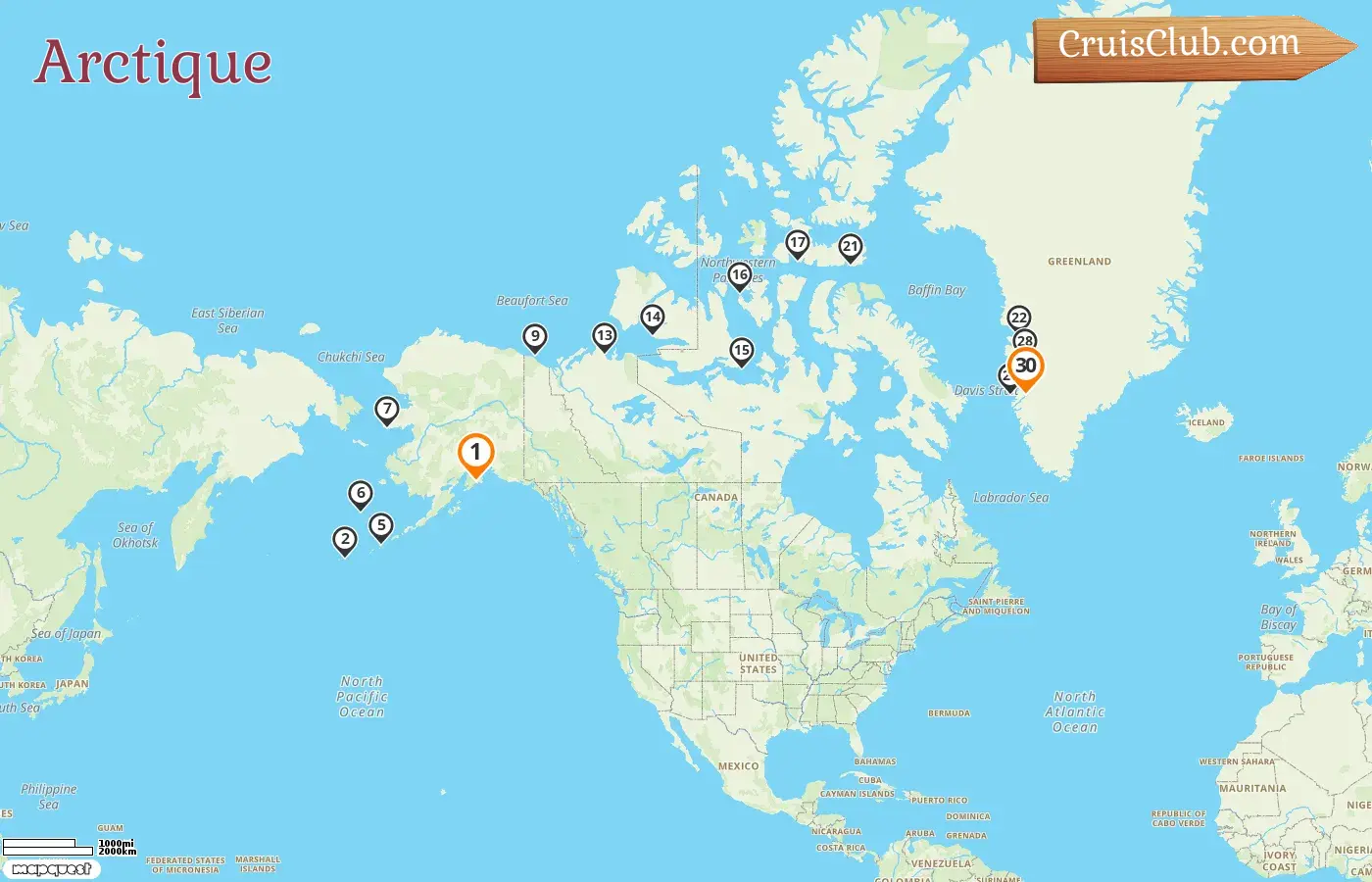 Croisière dans l`Arctique d`Anchorage à Kangerlussuaq à bord du navire HANSEATIC spirit avec des visites aux États-Unis, au Canada et au Groenland pendant 30 jours