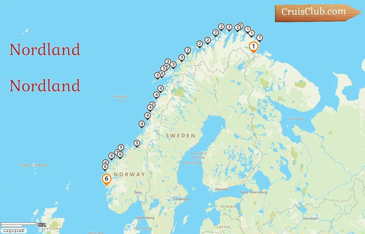 Cruzeiro no Norte de Kirkenes às Montanhas a bordo do navio Nordnorge com visitas à Noruega por 6 dias