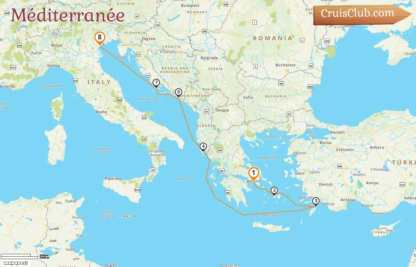 Croisière en Méditerranée de Le Pirée à Fusina à bord du navire EXPLORA II avec visites en Grèce, en Croatie et en Italie pendant 8 jours