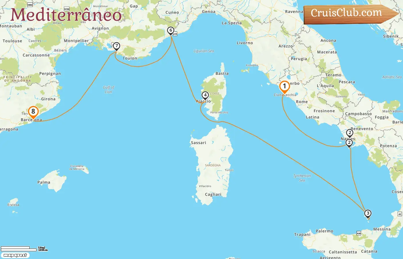 Cruzeiro no Mediterrâneo de Civitavecchia a Barcelona a bordo do navio EXPLORA I com visitas à Itália, França, Mônaco e Espanha por 8 dias