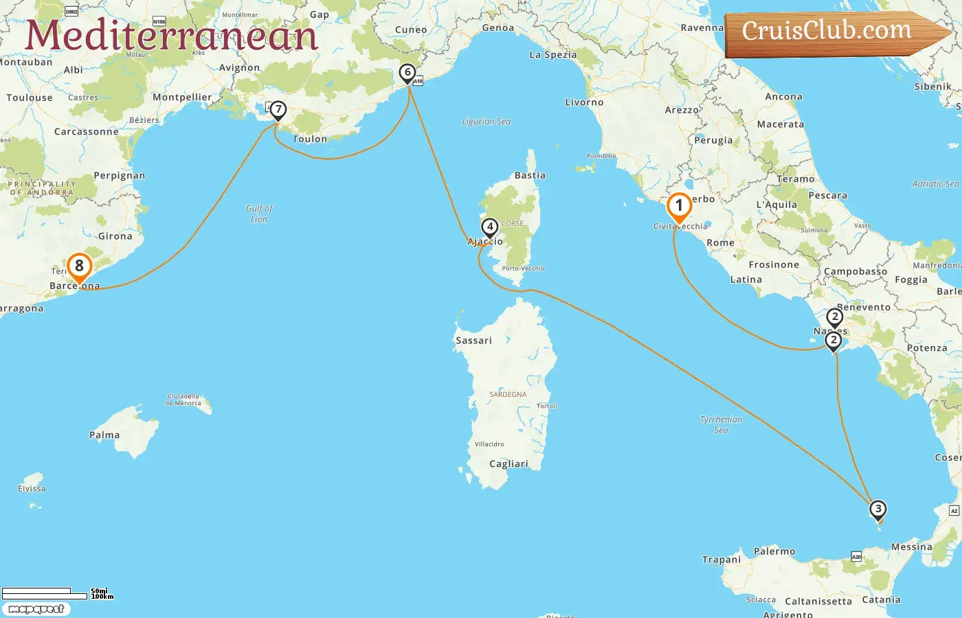 Cruise in the Mediterranean from Civitavecchia to Barcelona aboard EXPLORA I ship with visits to Italy, France, Monaco, and Spain for 8 days