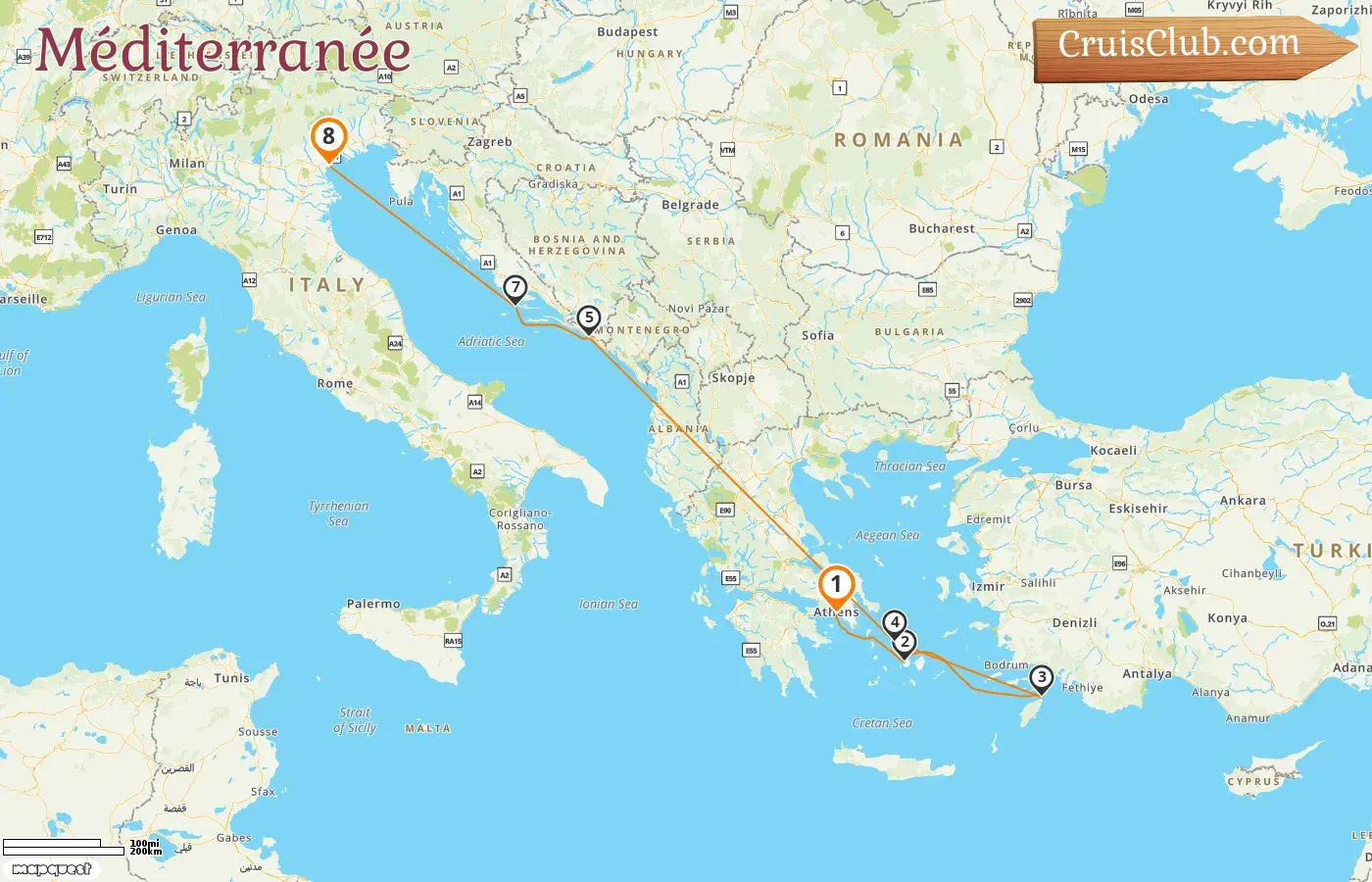 Croisière en Méditerranée de Le Pirée à Fusina à bord du navire EXPLORA II avec visites en Grèce, en Croatie et en Italie pendant 8 jours