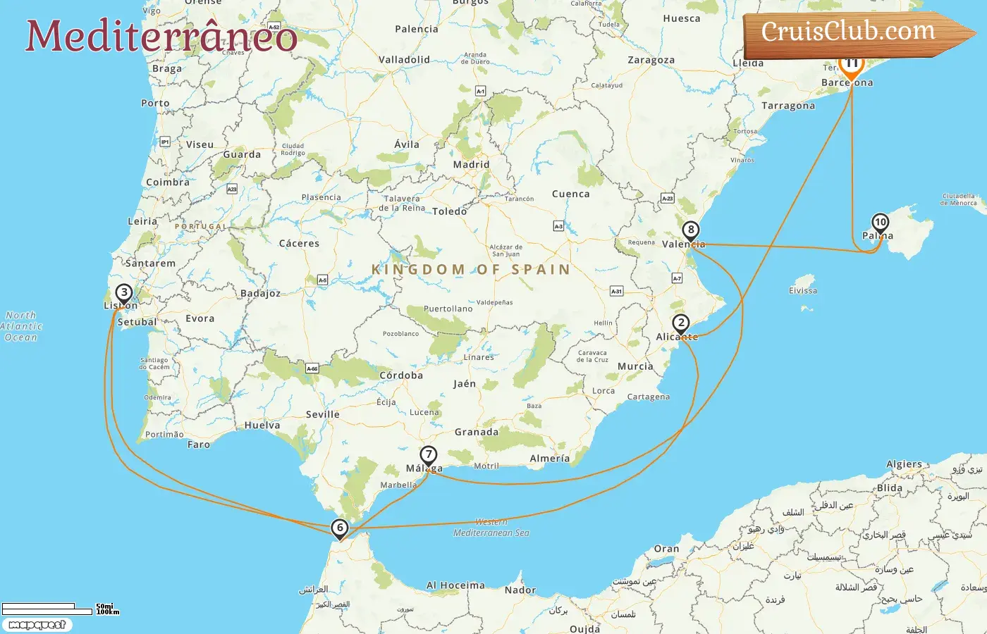 Cruzeiro no Mediterrâneo a partir de Barcelona a bordo do navio EXPLORA I com visitas à Espanha e Marrocos por 11 dias