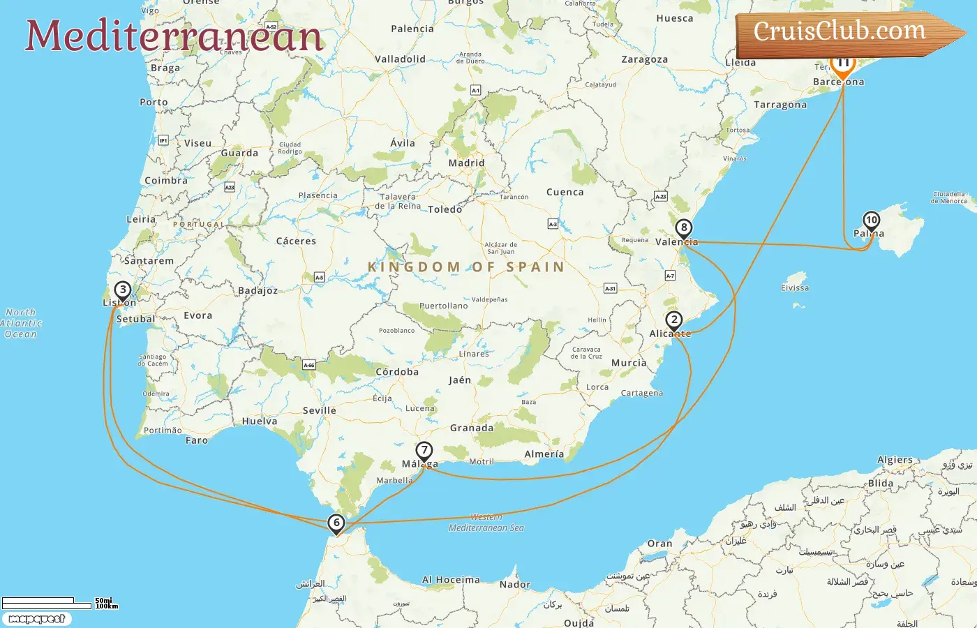 Cruise in the Mediterranean from Barcelona aboard EXPLORA I ship with visits to Spain and Morocco for 11 days