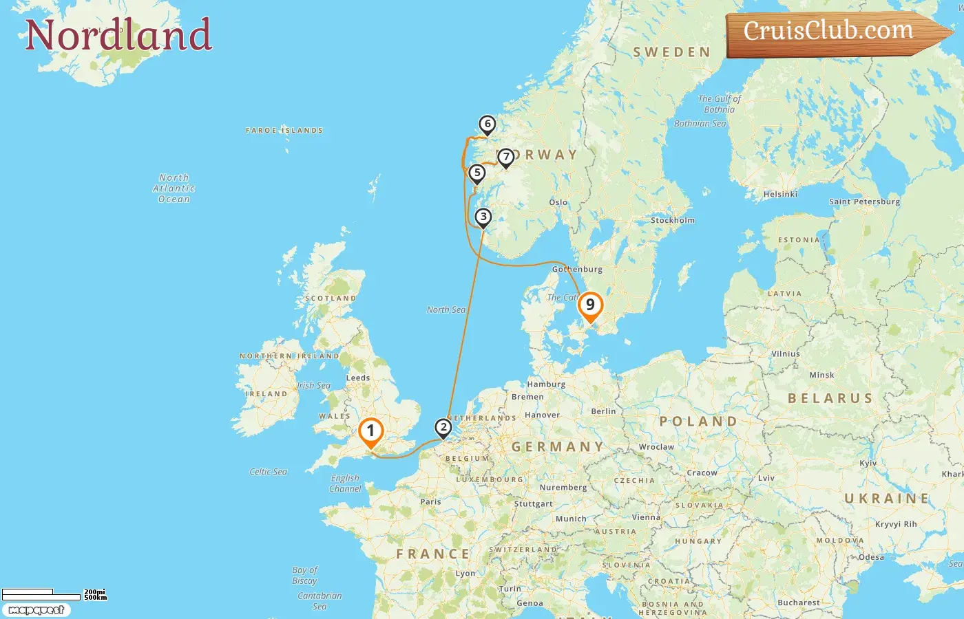 Croisière dans le Nord depuis Southampton jusqu`à Copenhague à bord du navire Explora IV avec des visites en Belgique, en Norvège et au Danemark pendant 9 jours