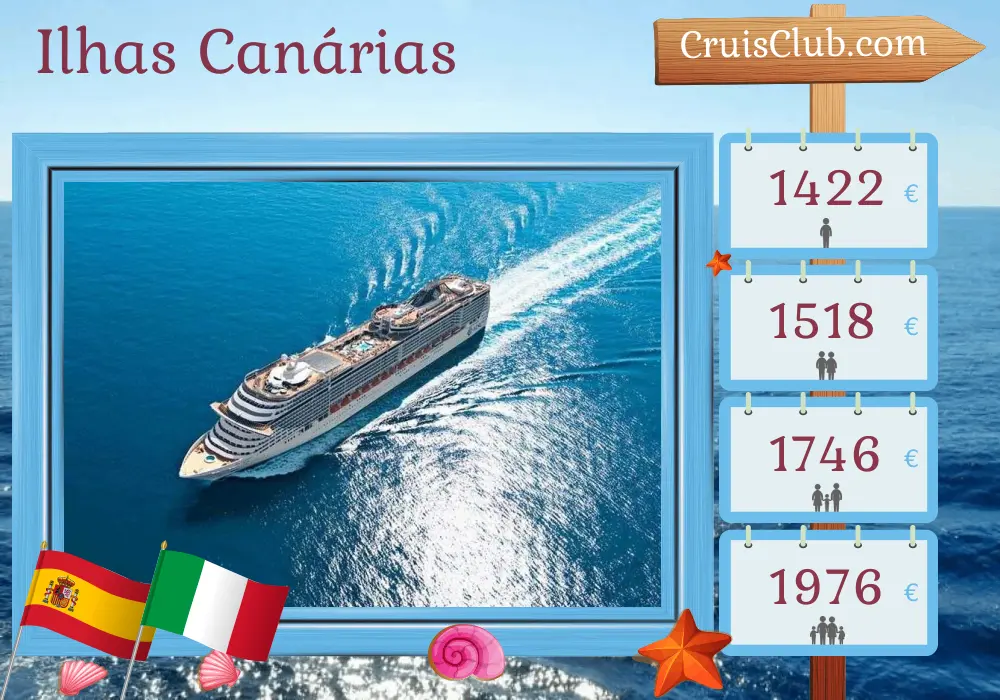 Cruzeiro nas Ilhas Canárias de Santa Cruz de Tenerife a Civitavecchia a bordo do navio MSC Fantasia com visitas à Espanha, Marrocos e Itália por 9 dias