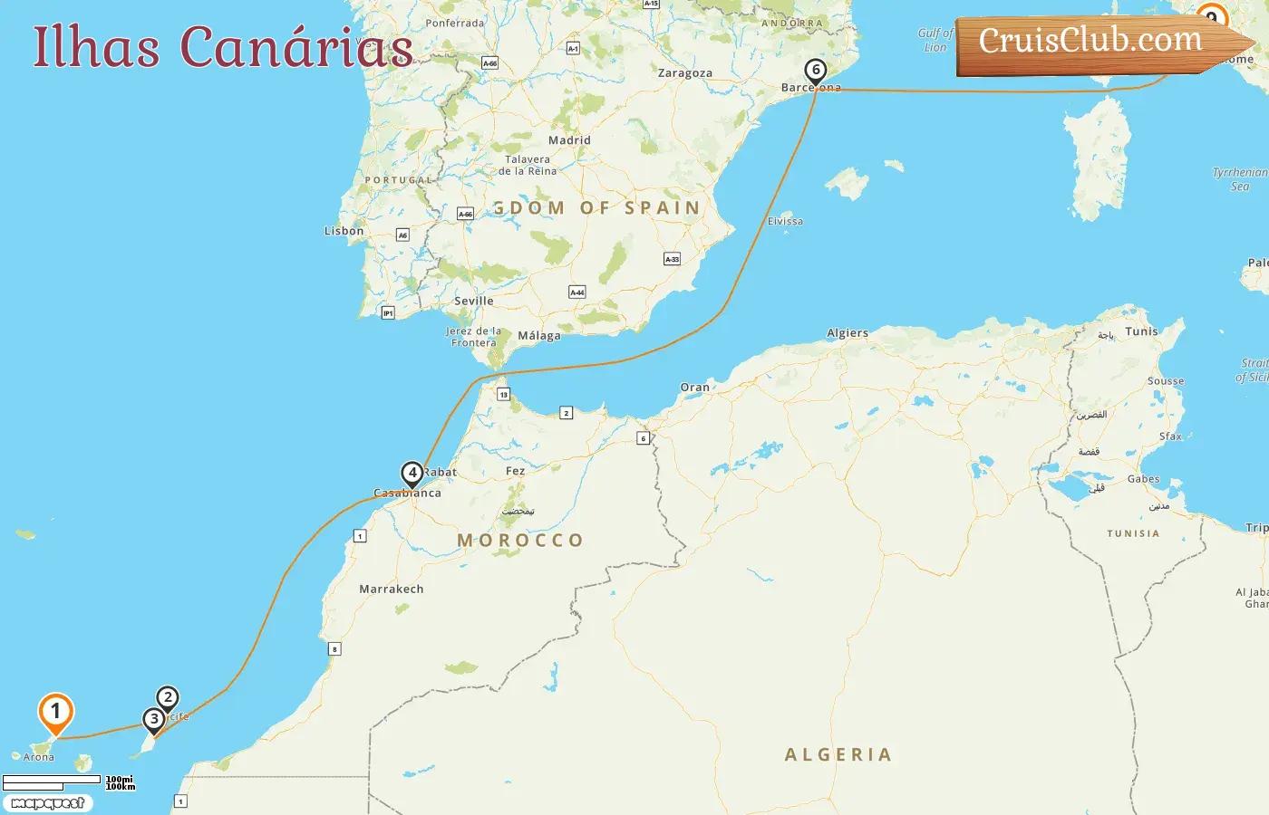 Cruzeiro nas Ilhas Canárias de Santa Cruz de Tenerife a Civitavecchia a bordo do navio MSC Fantasia com visitas à Espanha, Marrocos e Itália por 9 dias