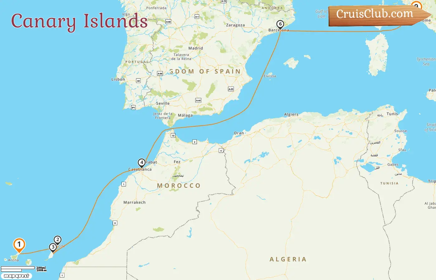 Cruise in the Canary Islands from Santa Cruz de Tenerife to Civitavecchia aboard MSC Fantasia ship with visits to Spain, Morocco, and Italy for 9 days