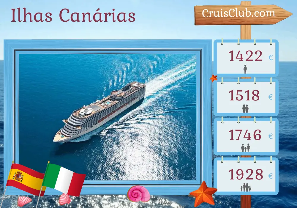 Cruzeiro nas Ilhas Canárias de Santa Cruz de Tenerife a Civitavecchia a bordo do navio MSC Fantasia com visitas à Espanha, Marrocos e Itália por 9 dias