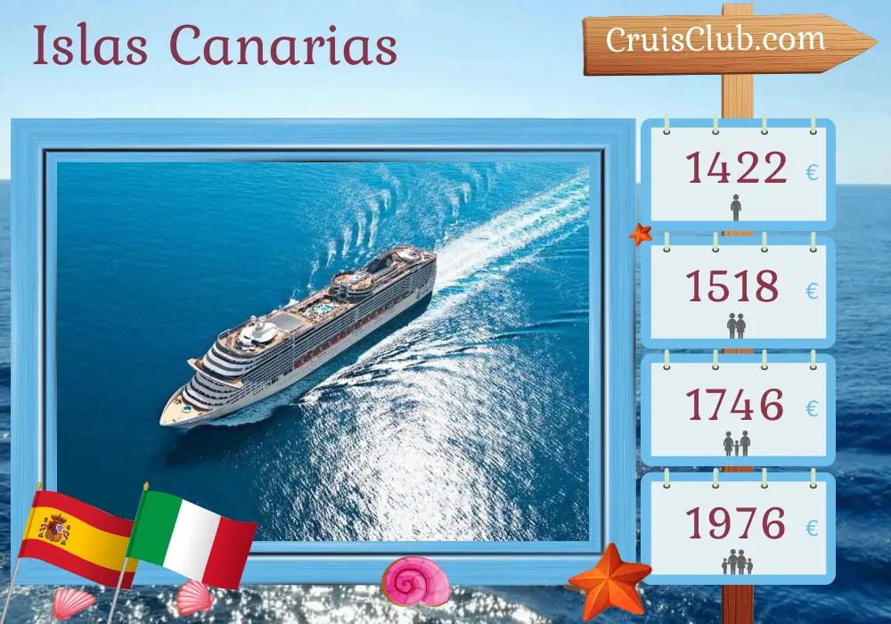 Crucero por las Islas Canarias desde Santa Cruz de Tenerife a Civitavecchia a bordo del barco MSC Fantasia con visitas a España, Marruecos e Italia por 9 días