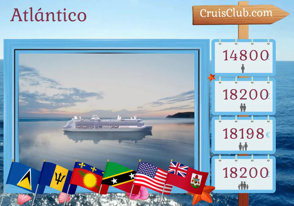Crucero por el Atlántico desde Saint John a Lisboa a bordo del barco Silver Ray con visitas a Puerto Rico, San Bartolomé, San Vicente y las Granadinas, Santa Lucía, Barbados, Guadalupe, San Cristóbal y Nieves, EE. UU. y Bermuda por 29 días