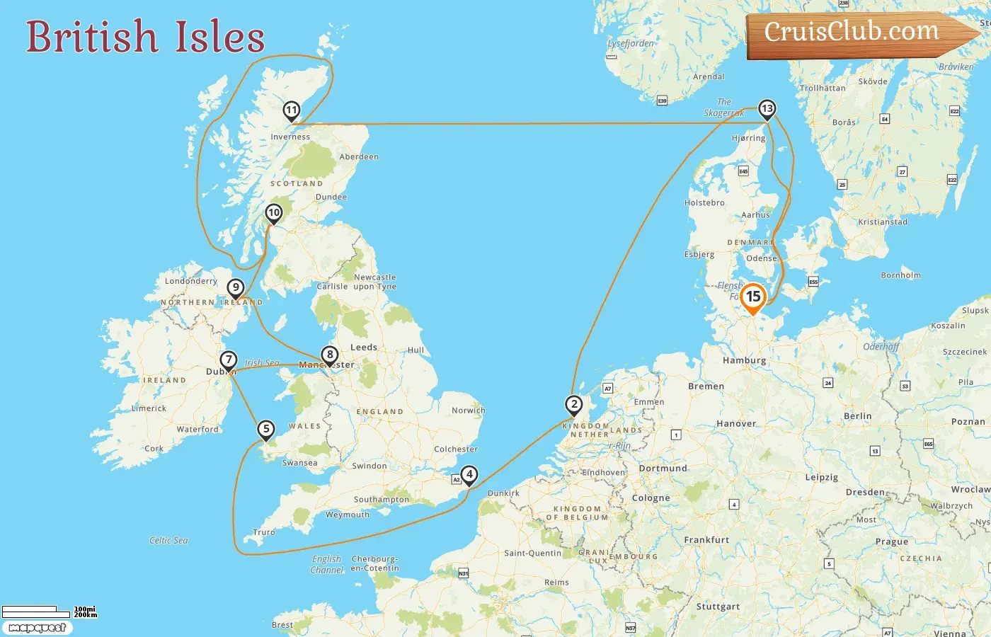 Kreuzfahrt in den Britischen Inseln ab Kiel an Bord des Schiffes AIDAbella mit Stopps in den Niederlanden, Irland und Dänemark für 15 Tage