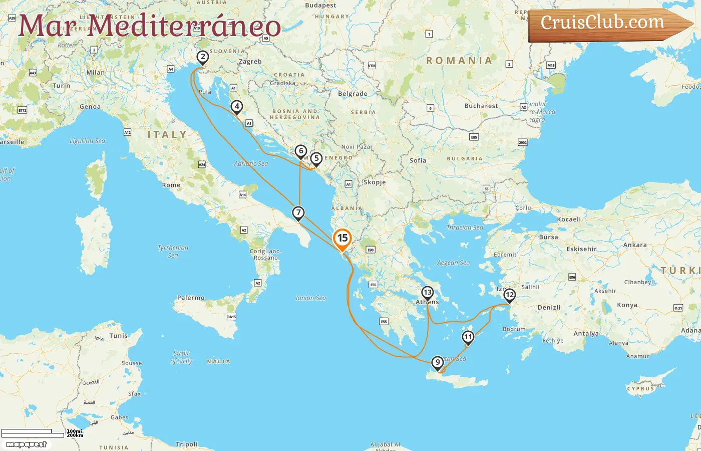 Crucero por el Mediterráneo desde Corfú a bordo del barco AIDAblu con visitas a Grecia, Italia, Croacia, Montenegro y Turquía durante 15 días