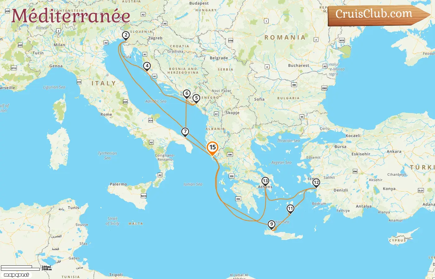 Croisière en Méditerranée au départ de Corfou à bord du navire AIDAblu avec visites en Grèce, en Italie, en Croatie, au Monténégro et en Turquie pendant 15 jours