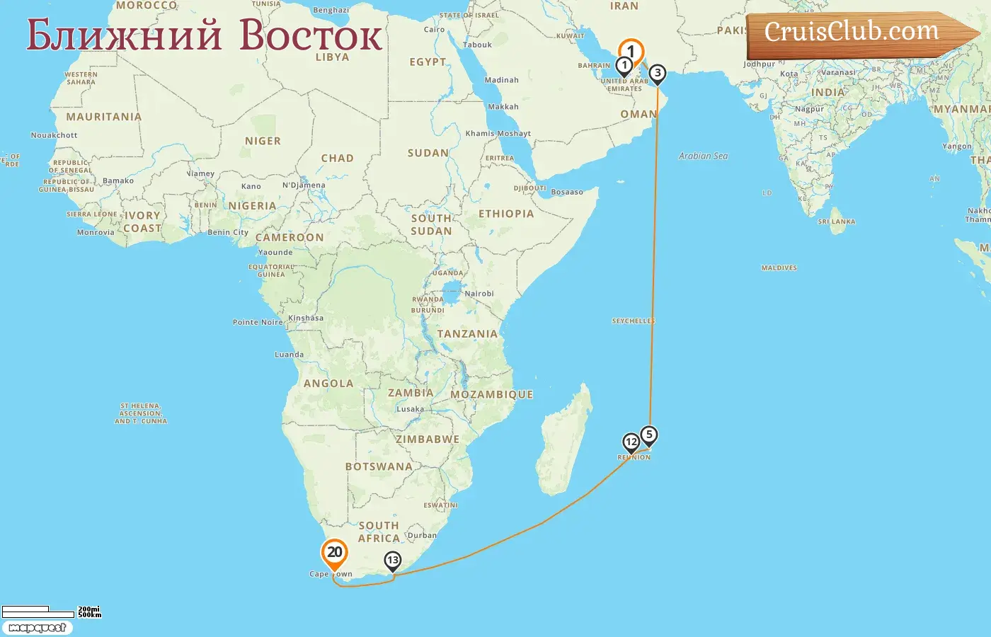 Круиз по Среднему Востоку из Дубаи в Кейптаун на борту судна AIDAprima с посещениями ОАЭ, Омана, Маврикия, Реюньона и Южной Африки на 20 дней