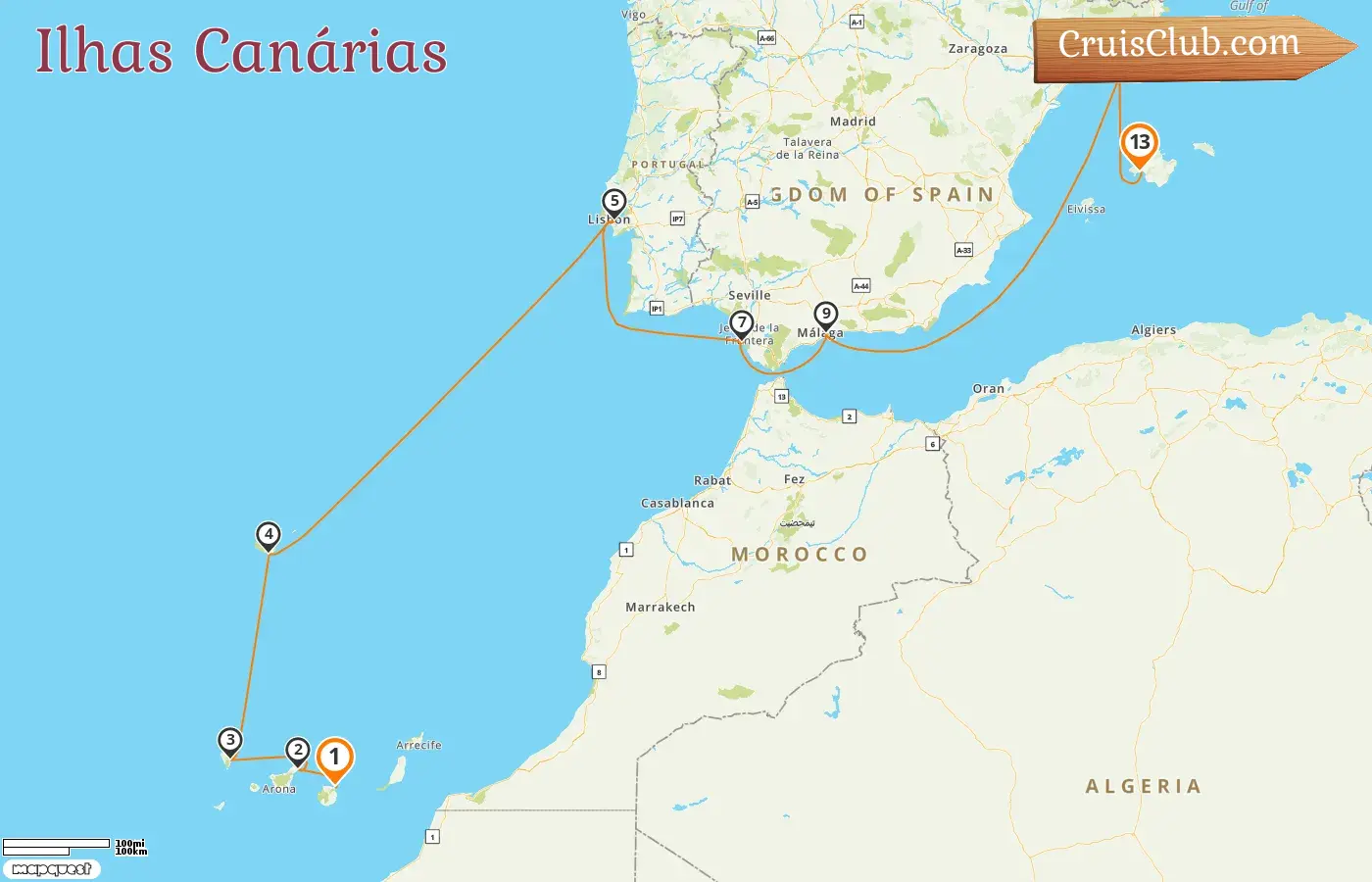 Cruzeiro nas Ilhas Canárias de Las Palmas para Palma a bordo do navio AIDAperla com visitas à Espanha por 13 dias
