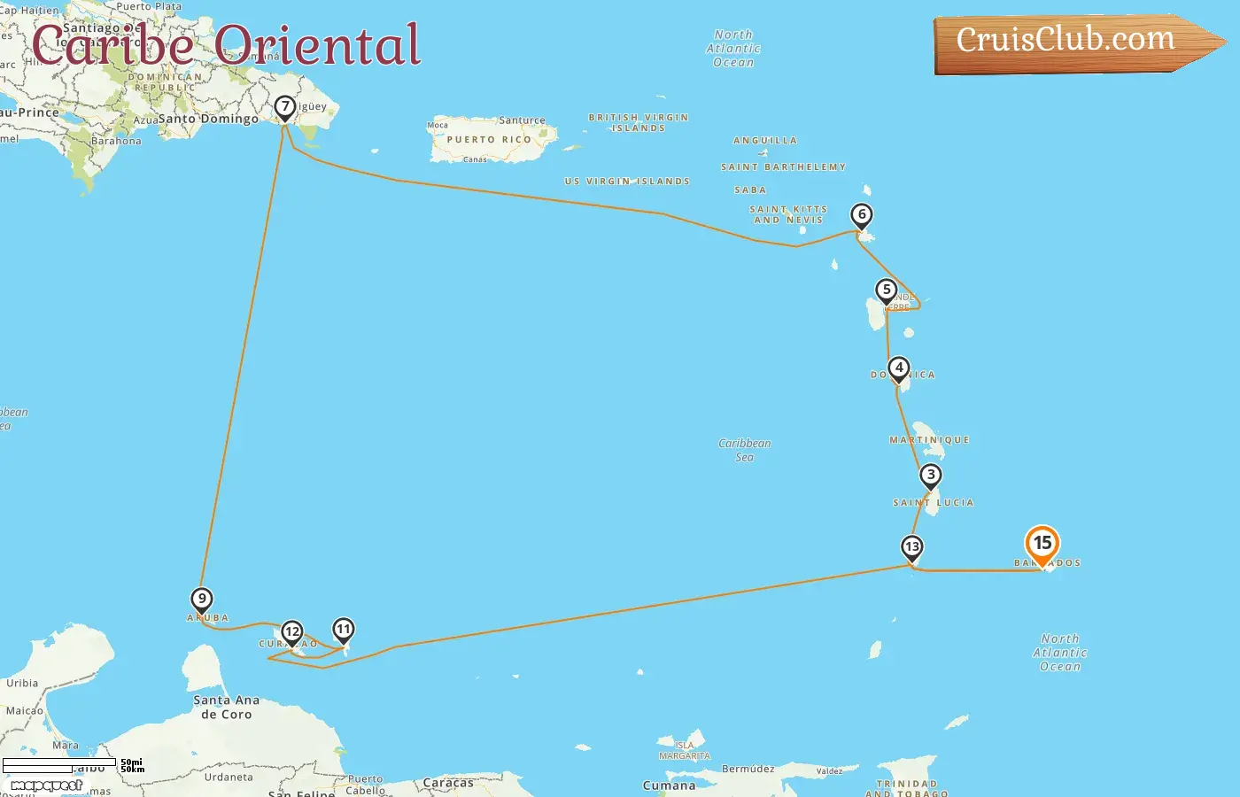 Crucero por el Caribe Oriental desde Bridgetown a bordo del barco AIDAperla con visitas a Barbados, San Vicente y las Granadinas, Guadalupe, Aruba y Curazao durante 15 días