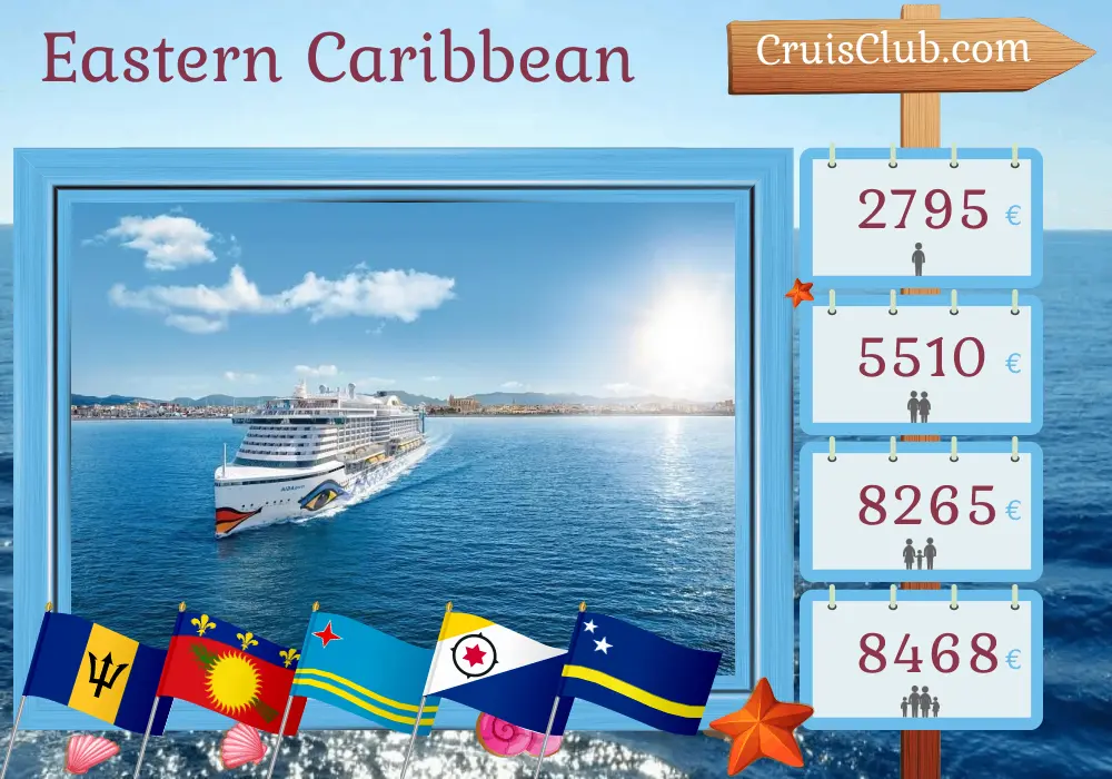 Kreuzfahrt in der östlichen Karibik von Bridgetown an Bord des AIDAperla-Schiffs mit Besuchen in Barbados, St. Vincent und die Grenadinen, Guadeloupe, Aruba und Curaçao für 15 Tage