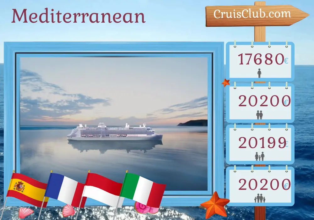 Cruise in the Mediterranean from Barcelona to Civitavecchia aboard Silver Ray ship with visits to Spain, France, Monaco, and Italy for 16 days