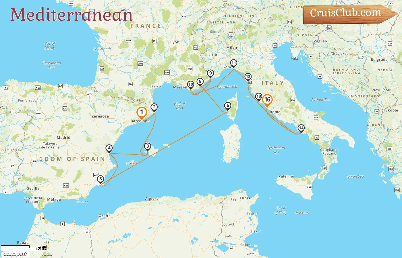 Cruise in the Mediterranean from Barcelona to Civitavecchia aboard Silver Ray ship with visits to Spain, France, Monaco, and Italy for 16 days