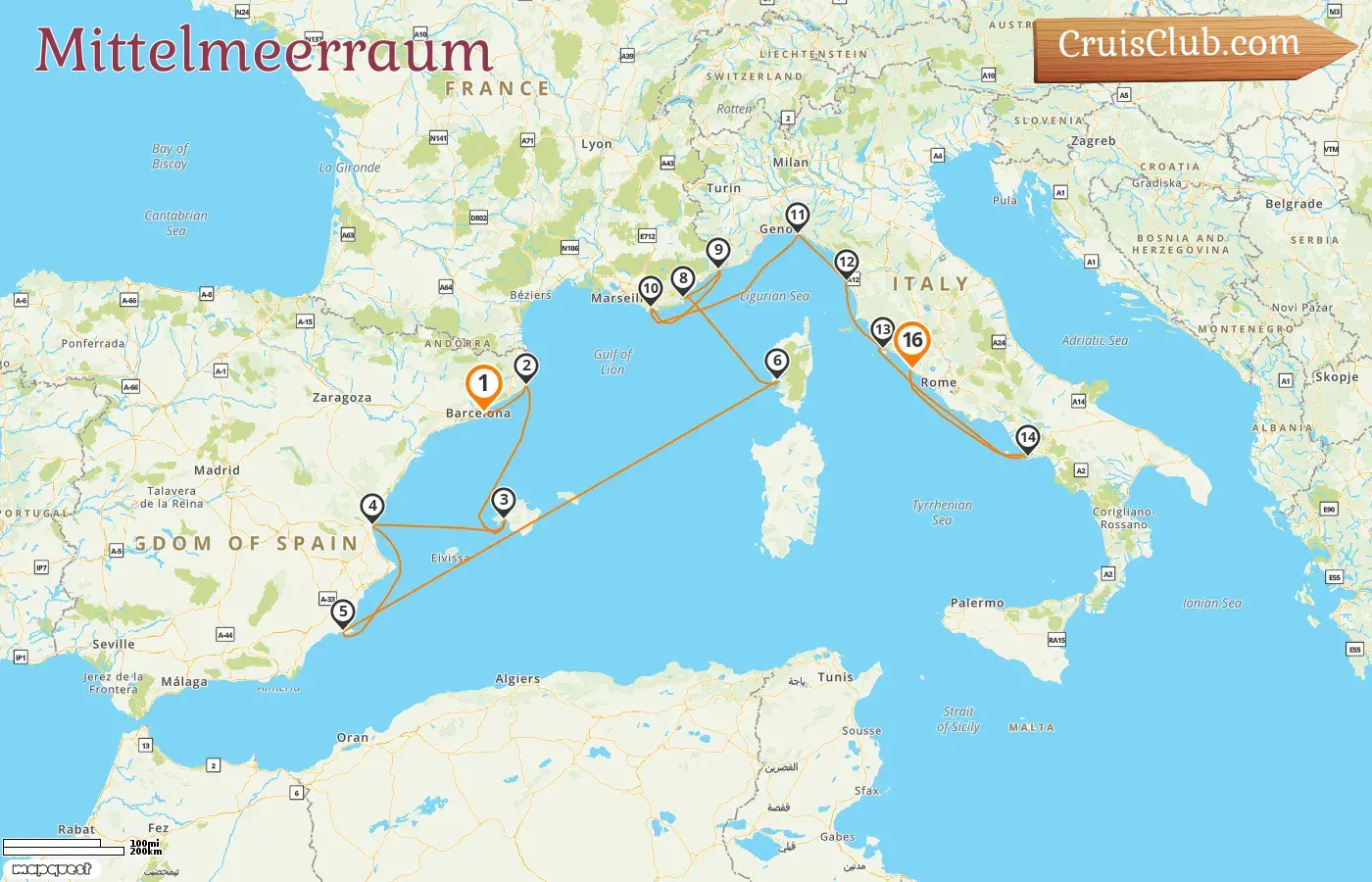 Kreuzfahrt im Mittelmeer von Barcelona nach Civitavecchia an Bord des Silver Ray mit Besuchen in Spanien, Frankreich, Monaco und Italien für 16 Tage