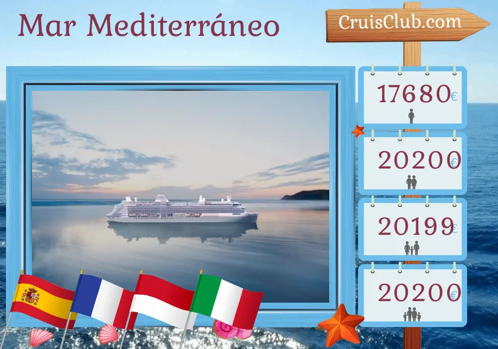 Crucero por el Mediterráneo de Barcelona a Civitavecchia a bordo del barco Silver Ray con visitas a España, Francia, Mónaco e Italia durante 16 días