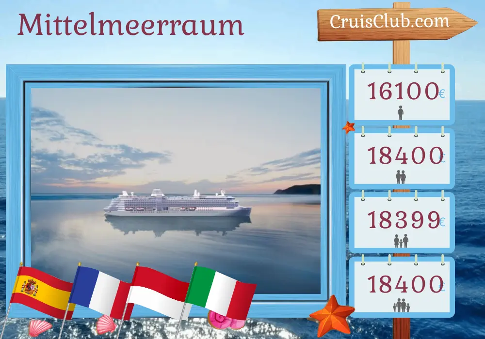 Kreuzfahrt im Mittelmeer von Barcelona nach Civitavecchia an Bord des Silver Ray mit Besuchen in Spanien, Frankreich, Monaco und Italien für 16 Tage
