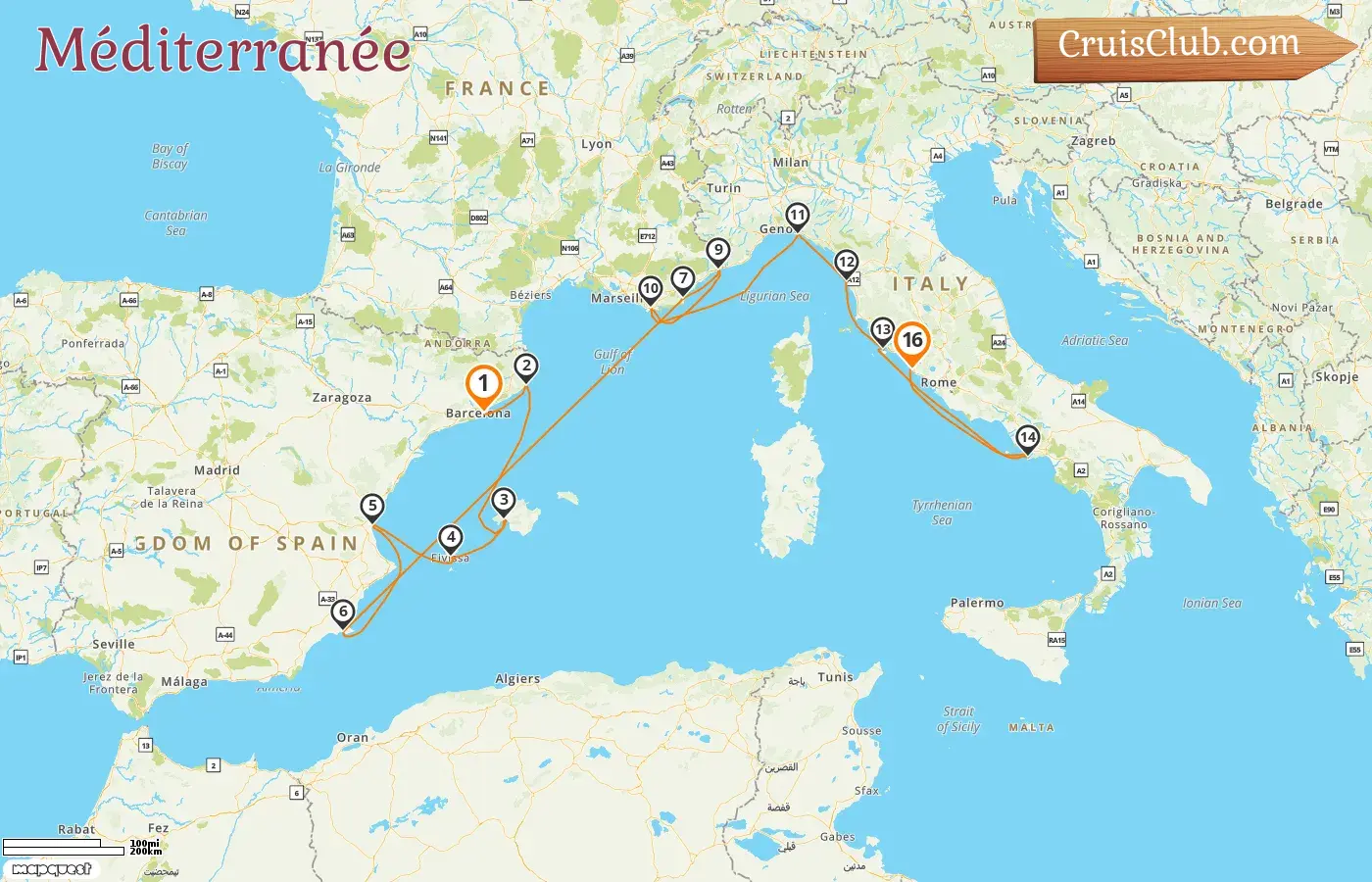 Croisière en Méditerranée de Barcelone à Civitavecchia à bord du navire Silver Ray avec des visites en Espagne, en France, à Monaco et en Italie pendant 16 jours